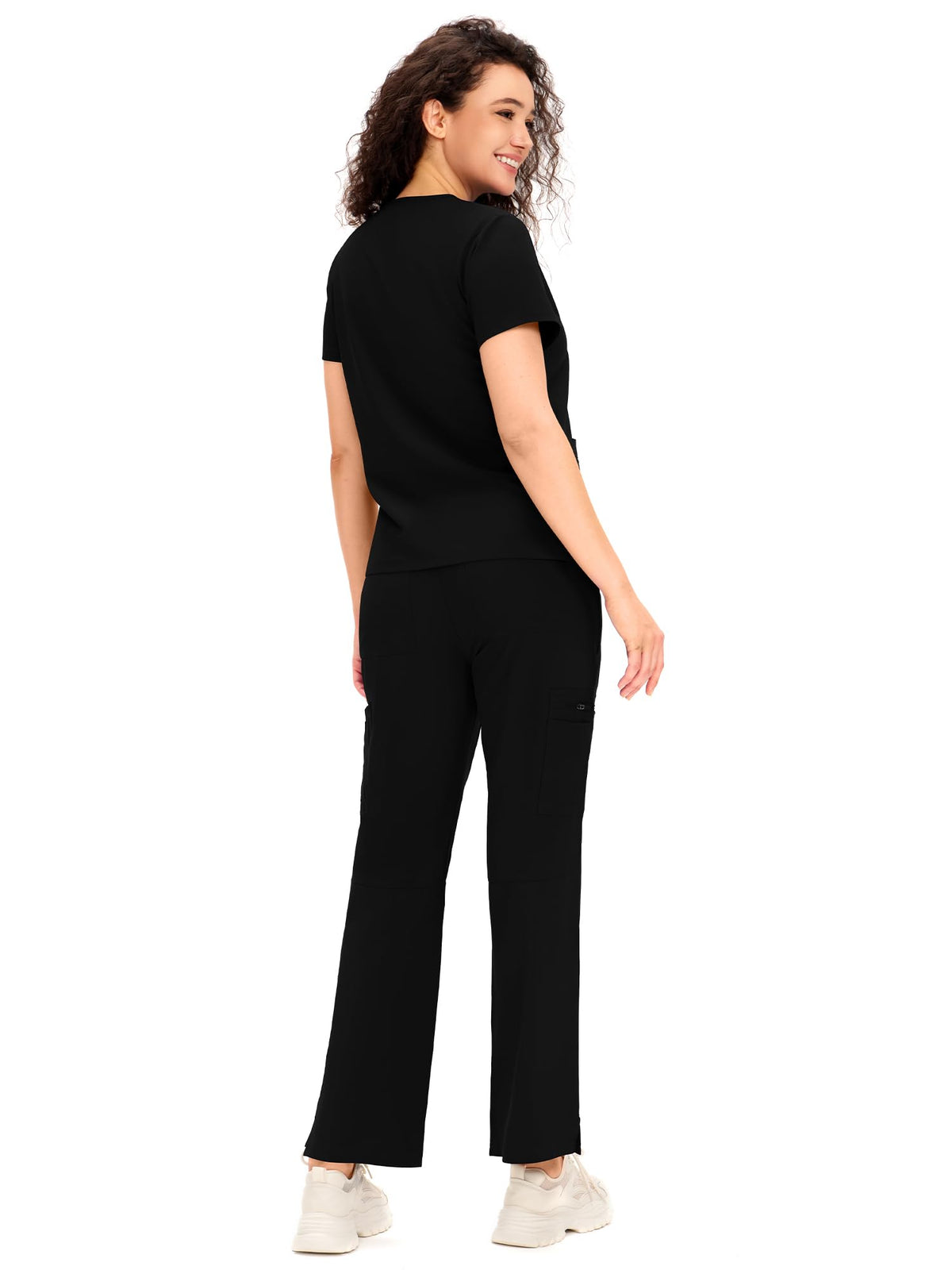 COZYFIT Scrubs for Women - COZY SCRUBS V Neck Top and Cargo Straight Pants, Womens Scrub Sets with 12 Pockets, Black, M