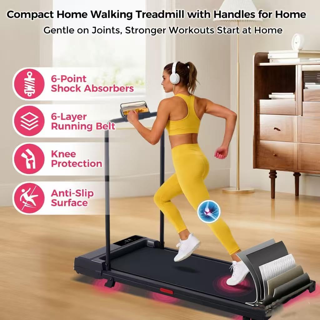 HevGlrm Walking Pad with Handle Bar, 2026 Upgrade Small Walking Pad Treadmill with Incline, 3.0HP Portable Under Desk Treadmill with Handles for Home Small, 0.6-7.6MPH, 350LBS.
