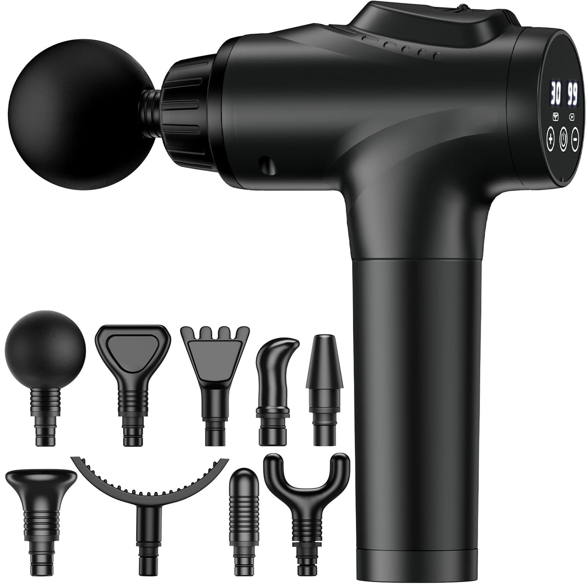 Massage Gun, Muscle Massage Gun for Athletes Handheld Electric Deep Tissue Back Massager, Percussion Massage Device for Pain Relief with 30 Speed Levels 9 Heads Black