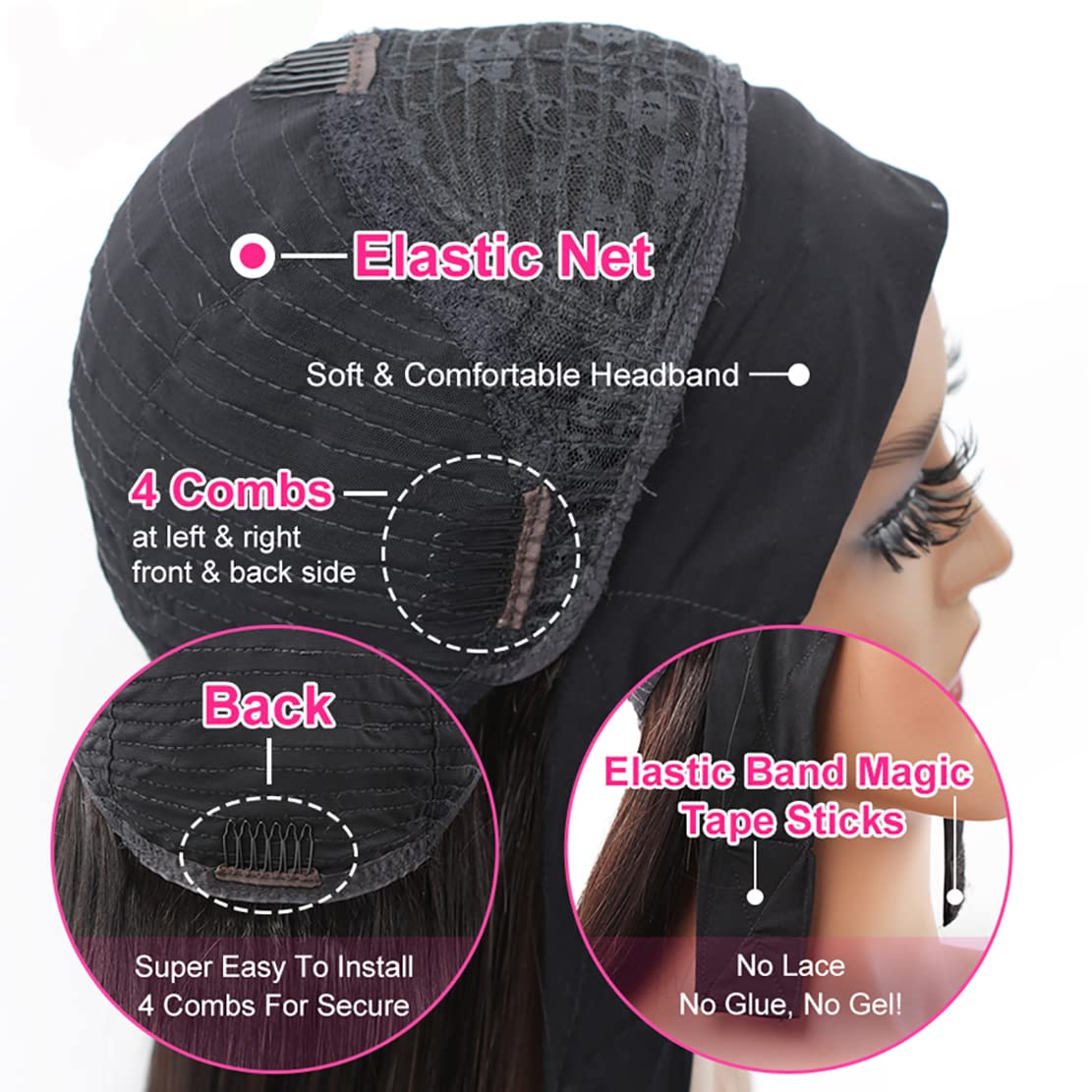 Headband Wig Human Hair Deep Wave 18 inch None Lace Front Wig Human Hair Machine Made Wigs Glueless Curly Hair Headband Half Wigs for Black Women Human Hair Natural Color