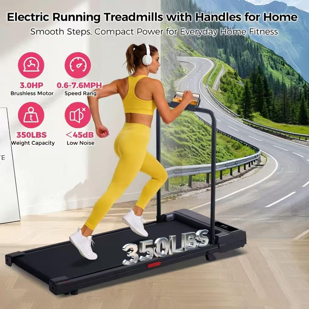 HevGlrm Walking Pad with Handle Bar, 2026 Upgrade Small Walking Pad Treadmill with Incline, 3.0HP Portable Under Desk Treadmill with Handles for Home Small, 0.6-7.6MPH, 350LBS.
