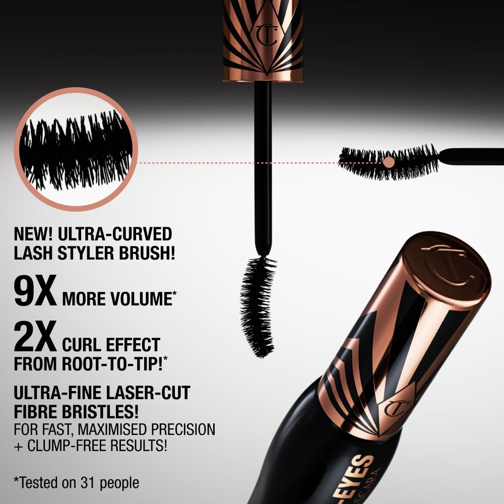 Exagger-Eyes Volume Mascara - Volumizing Black Mascara with 28-Hour Smudge-Proof & Flake-Proof Wear - Designed with a Ultra-Curved Brush