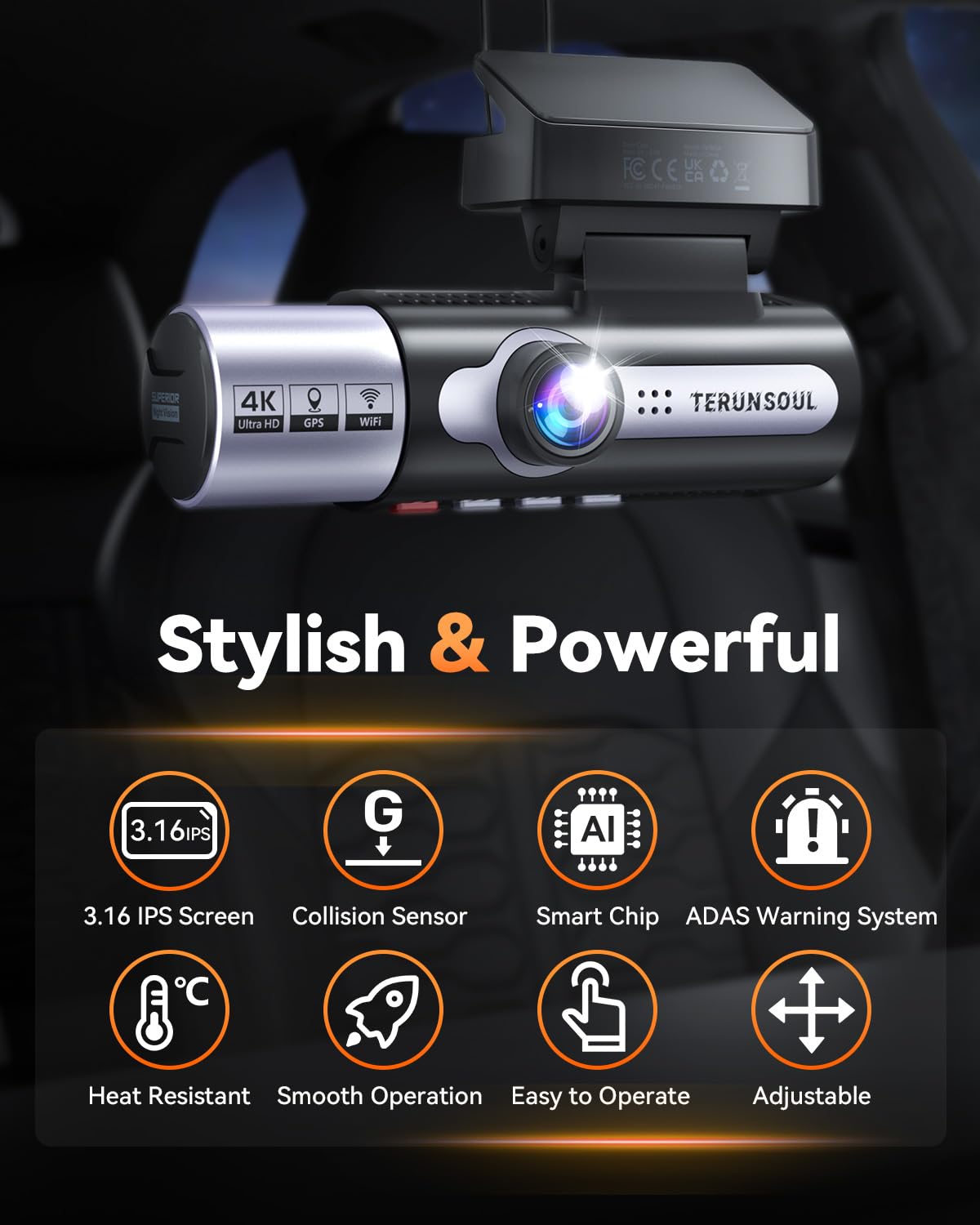 4K Dash Cam Front and Rear, Full HD 3 Channel Dashcam, Free 128GB Memory Card, Built-in 5.8GHz WiFi Built-in GPS, Collision Sensor, Night Vision, 3.16" IPS, 24H Parking Mode(Black)