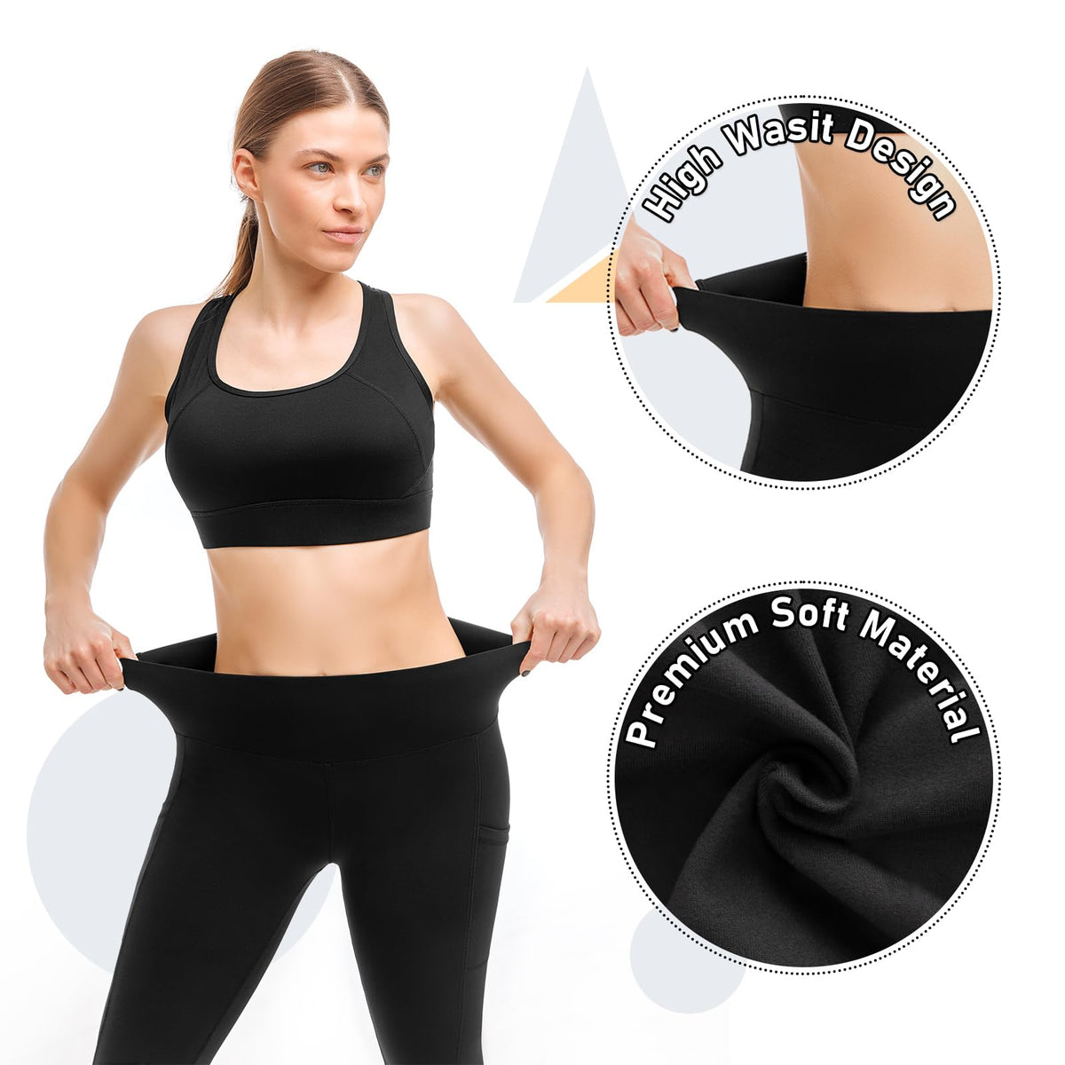 2 Pack Leggings with Pockets for Women, High Waisted Soft Leggings for Yoga Gym Black SM