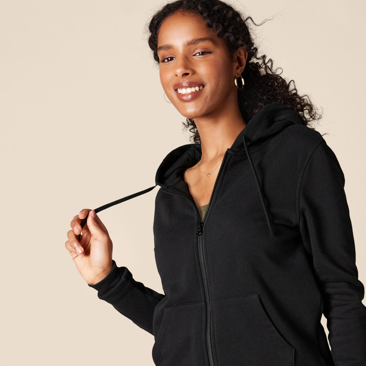 Women's Full-Zip Hoodie, Black, Medium Regular