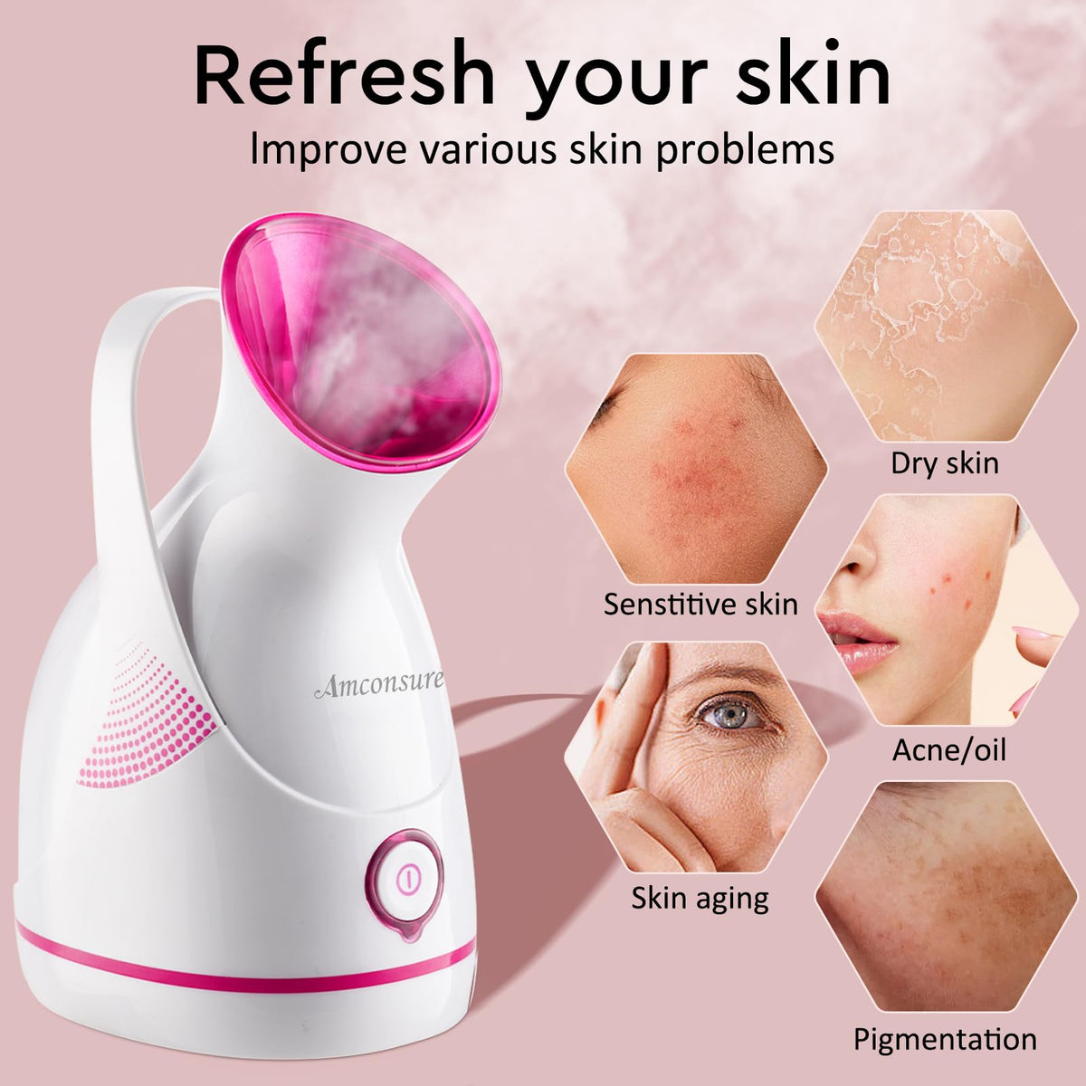 Facial Steamer - Nano Ionic Face Steamer Warm Mist Steamer for Home Sauna SPA, Humidifier for Face Steamer for Deep Cleaning Unclogs Pores Sinuses - Bonus 5 Piece Stainless Steel Skin Kit