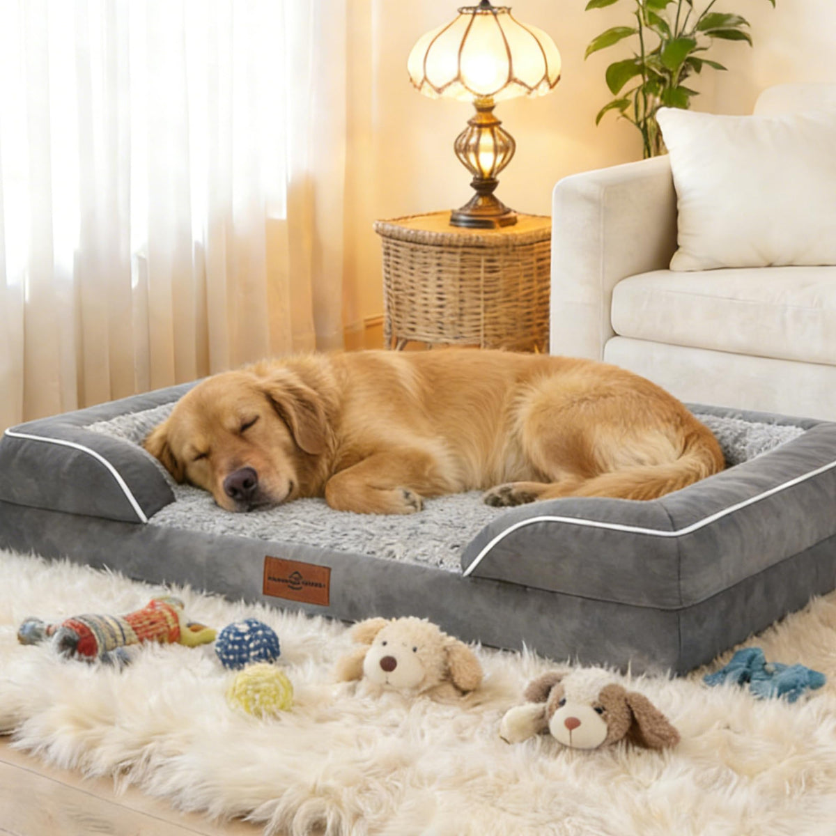 Orthopedic Dog Bed for Extra Large Dogs 42x30 Inch, Waterproof Egg Crate Foam XL Pet Bed with Removable Bolsters, Dog Couch with Washable Cover & Non-Slip Bottom, Grey