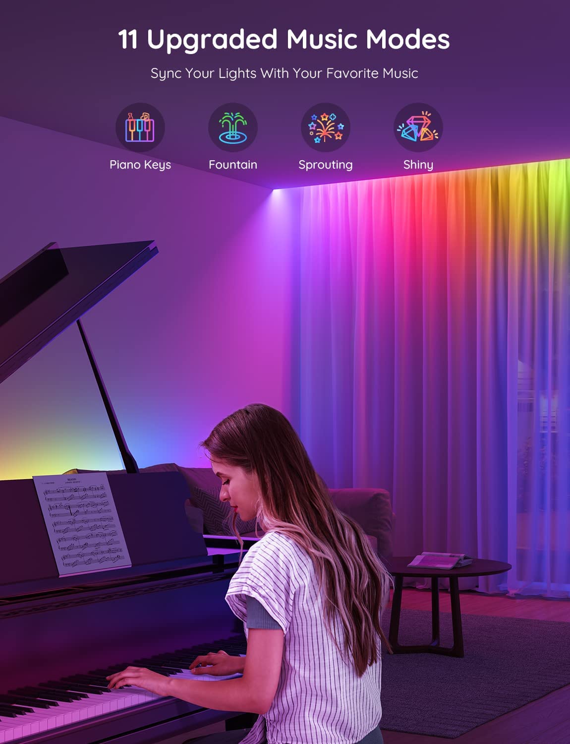 RGBIC LED Strip Lights, Smart LED Lights for Bedroom, Bluetooth LED Lights APP Control, DIY Multiple Colors on One Line, Color Changing LED Strip Lighting Music Sync, Home Decor, 16.4ft