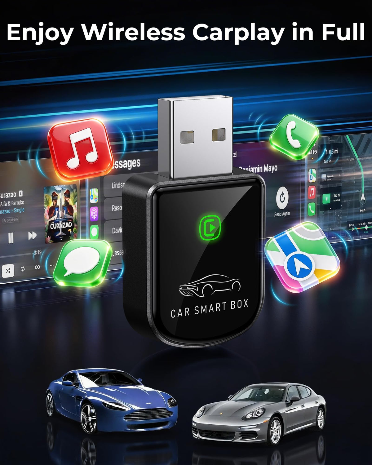 Luckyish Wireless Carplay Adapter for iPhone Latest Upgrade, Tiny Bluetooth Dongle Convert Wired to Wireless for Apple Car Play Plug & Play, Zero-Lag Auto-Connect GPS Works with 2016+ Cars (Black)