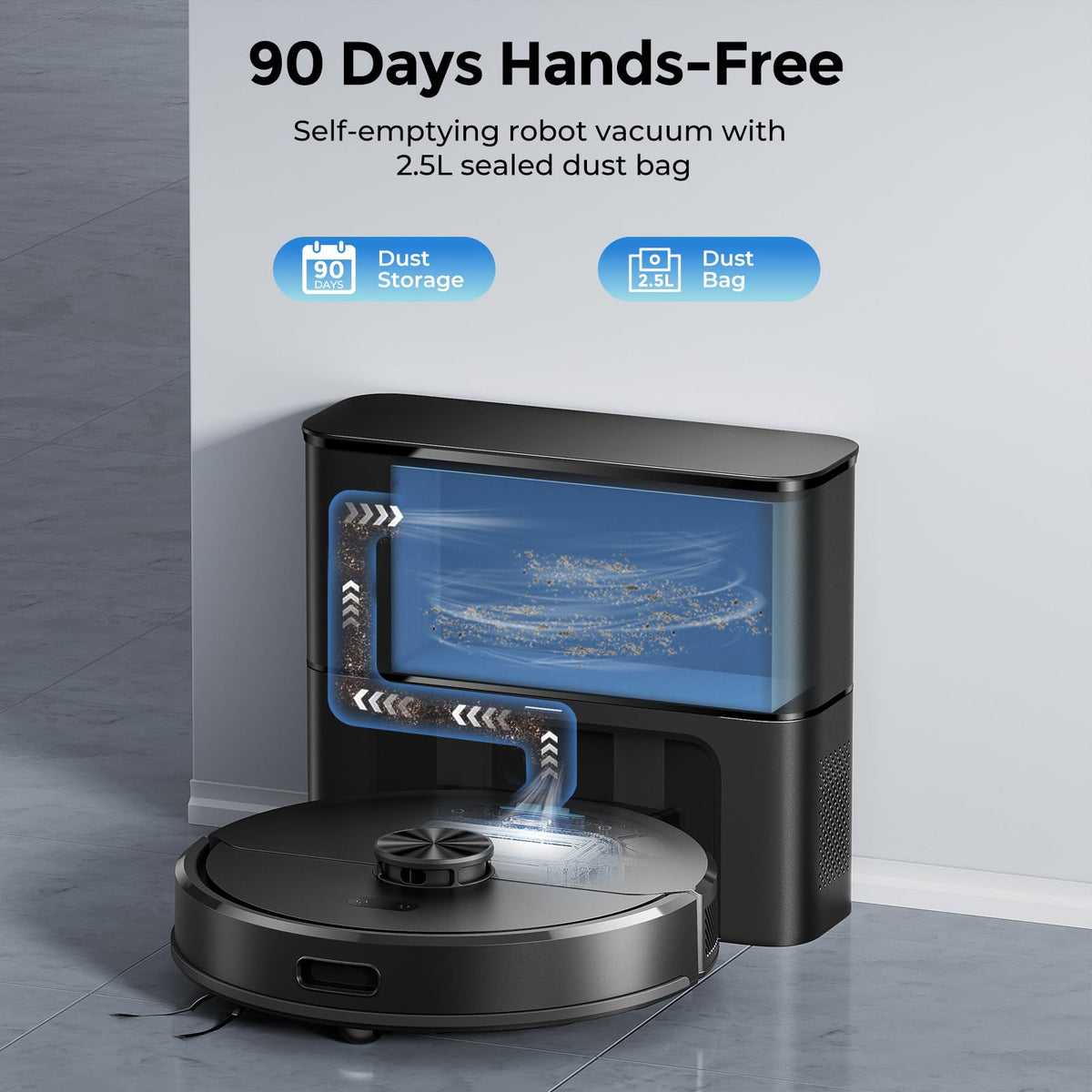 Kilgone Robot Vacuum and Mop Self-Emptying, 6000Pa No-Tangle Suction, LiDAR Multi-Floor Mapping, 90-Day Hands-Free, App, Alexa & Google Assistant for Pet Hair, Carpet & Hard Floor