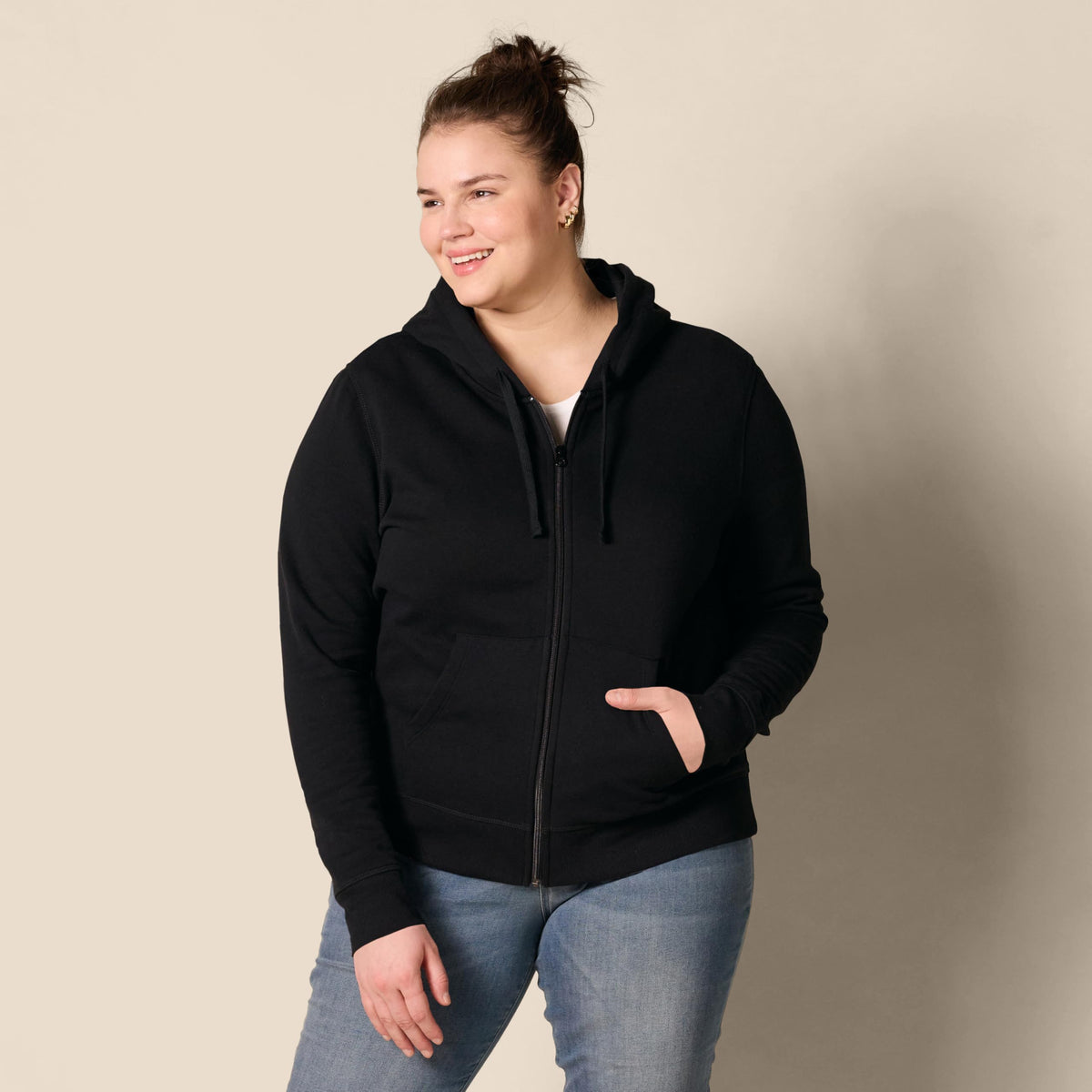 Women's Full-Zip Hoodie, Black, Medium Regular