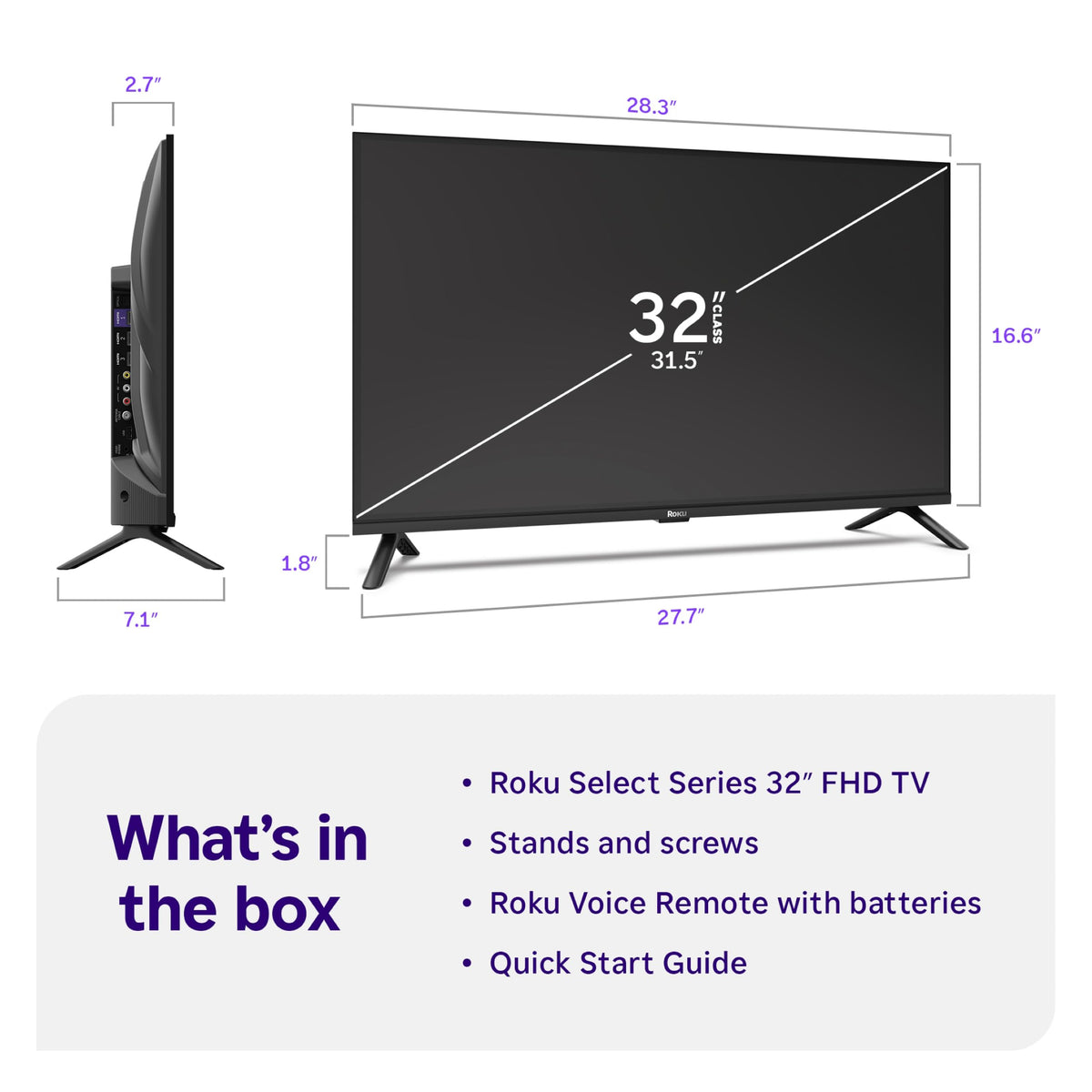 Smart TV 2026 – 32-Inch Select Series, 1080p Full HD TV – Roku TV with Voice Remote – Flat Screen LED Television with Wi-Fi for Streaming Live Local News Sports & Movies, Bluetooth Headphone Mode