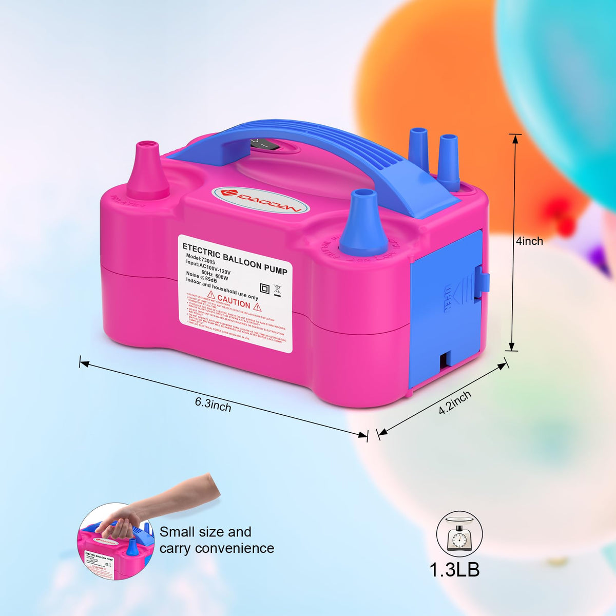 IDAODAN Electric Balloon Pump, Portable Electric Balloon Blower Machine Inflator Air Pump Dual Nozzle 110V 600W for Party Decorations