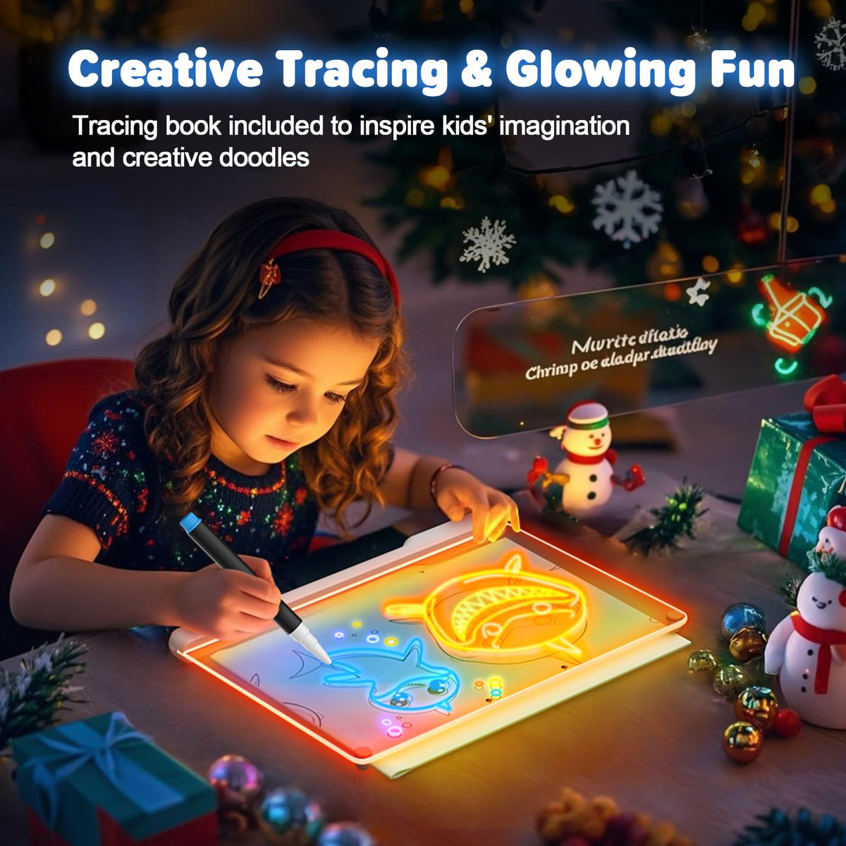 16" Rechargeable LED Drawing Board, 9-Color Light Modes, Neon Art Dry Erase Light Up Doodle Glow Pad with Built-in Stand, Sketching Gift Toy for Kids/Girls/Teens, 7 Markers & Tracing Book