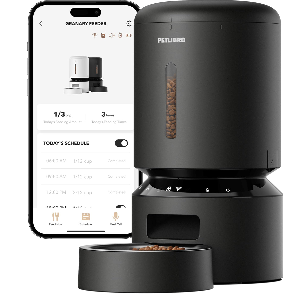 Automatic Cat Feeder, 5G WiFi Automatic Dog Food Dispenser with Freshness Preservation, 5L Timed Pet Feeder with Low Food Sensor, Up to 10 Meals Per Day, Granary Black