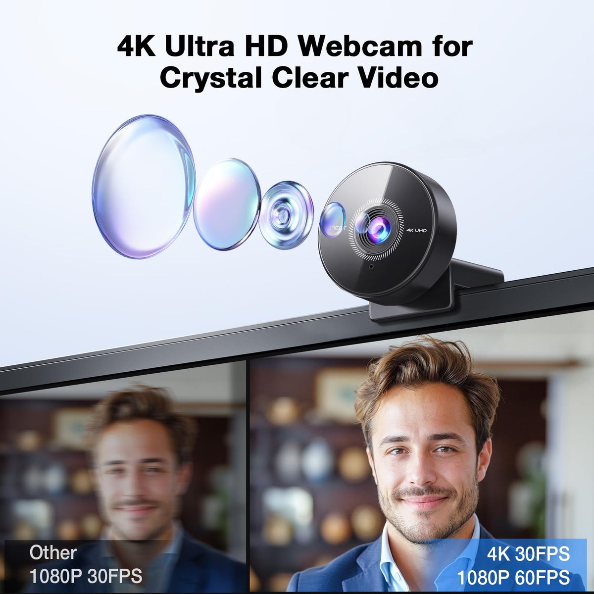 EMEET C950 4K Webcam for PC - PDAF Autofocus, USB Webcam with Microphone & Physical Privacy Cover, 1080P@60FPS, USB 2.0 Plug&Play, No Tripod Hole, Web Cam w/ 70°View for Meeting/Online Classes/Zoom