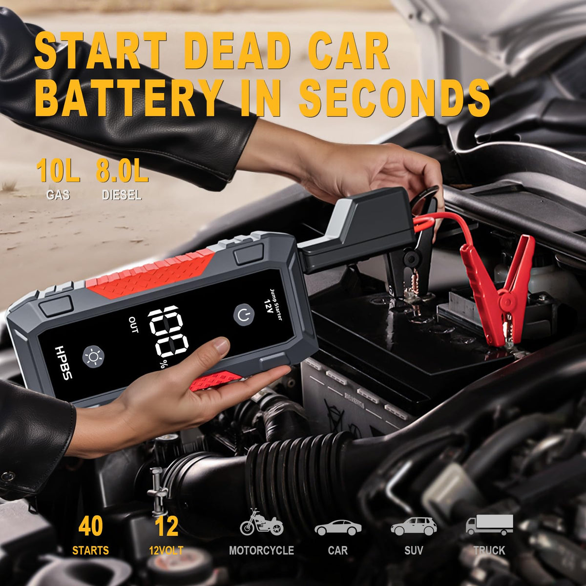 HPBS H50 Jump Starter - 5000A Jump Starter Battery Pack for Up to 10.0L Gas and 8.0L Diesel Engines, 12V Car Battery Jumper Starter Portable with 3.0" LCD Display, Jump Box