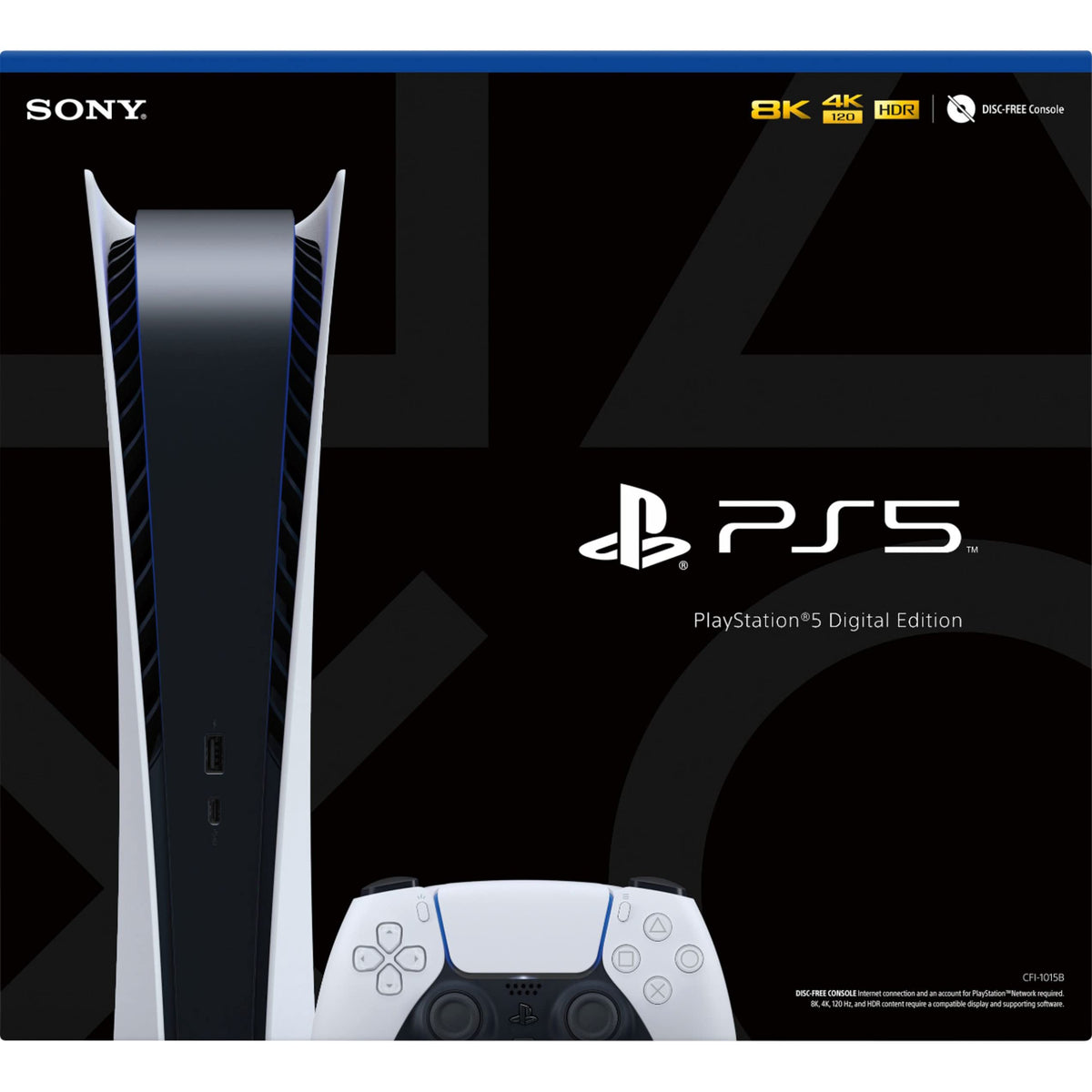 PS5 - Sony PlayStation 5 Digital Edition Gaming Console + Wireless Controller - 16GB GDDR6 RAM, 825GB SSD, 120Hz 8K Output, White