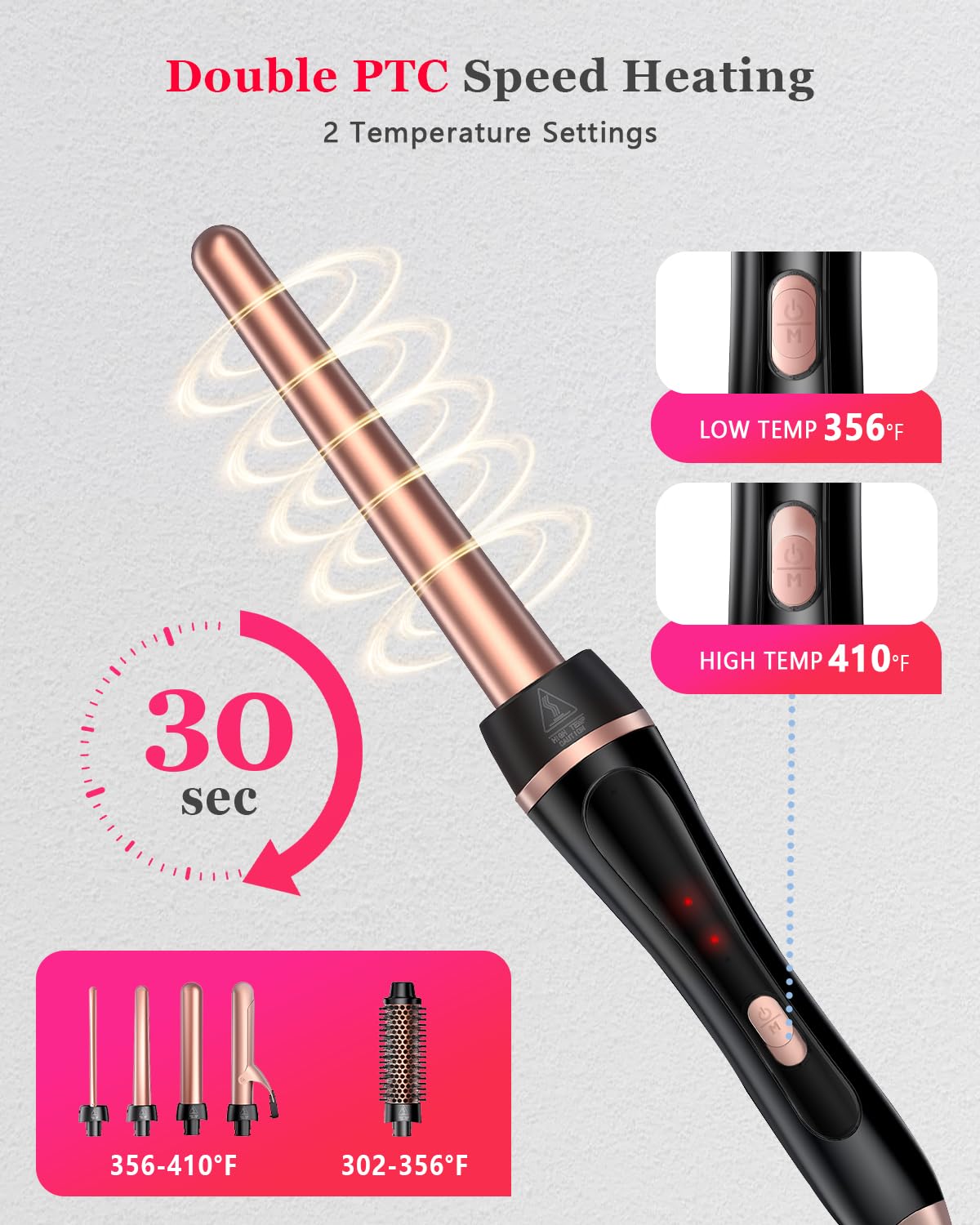 5 in 1 Curling Iron & Thermal Brush Set with 4 Interchangeable Ceramic Barrels (0.35”-1.25”) Fast Heat Dual Voltage Travel Hair Tools Birthday Gift for Women - Hair Curler Wand Kit for Curls & Blowout