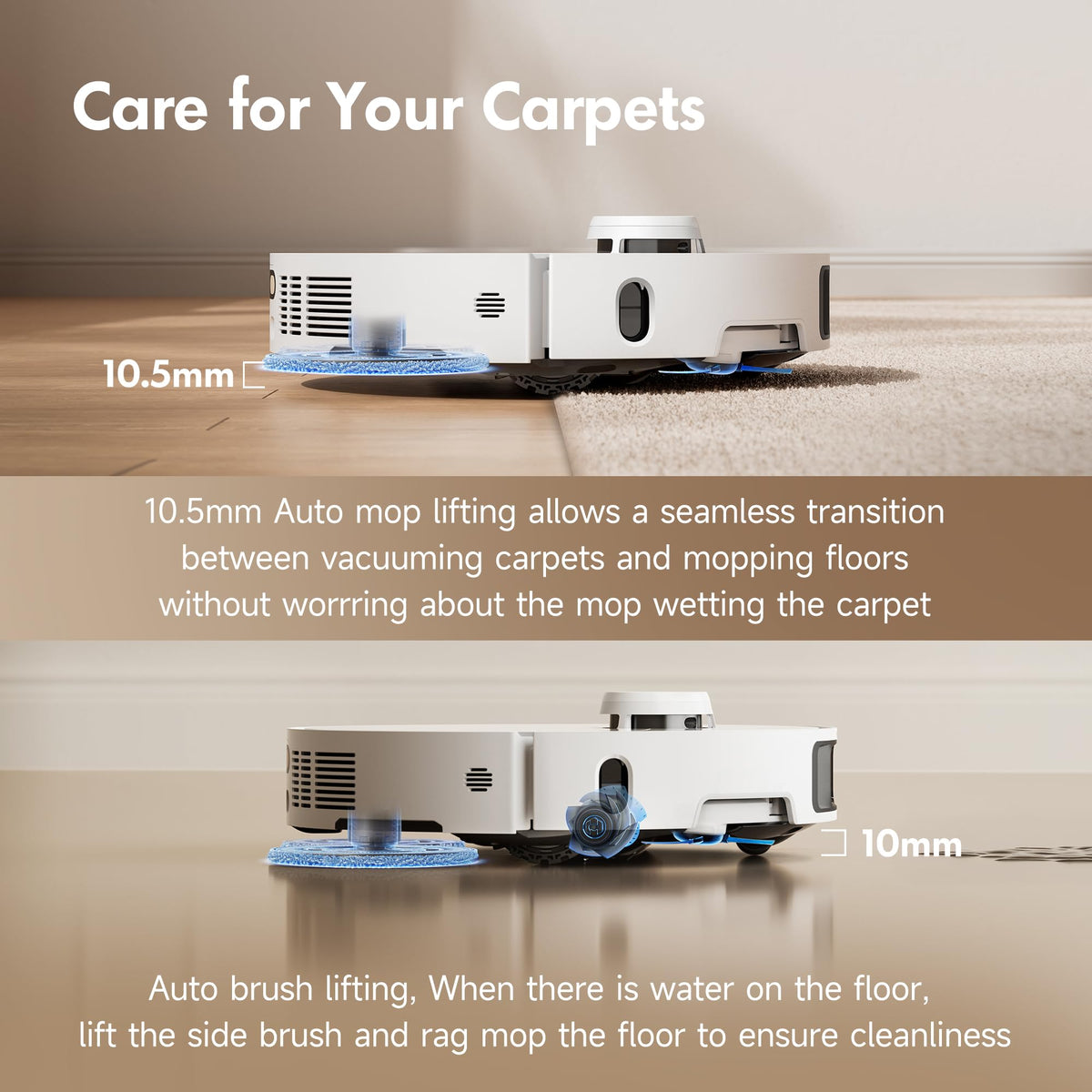 P10 Pro Ultra Robot Vacuum and Mop 13,000Pa Suction, 140°F Hot Water Auto Mop Washing & Drying, Dual Spinning Extenable Mop,10.5mm Lifting for Carpet, 360°Obstacle Avoidance, App Control
