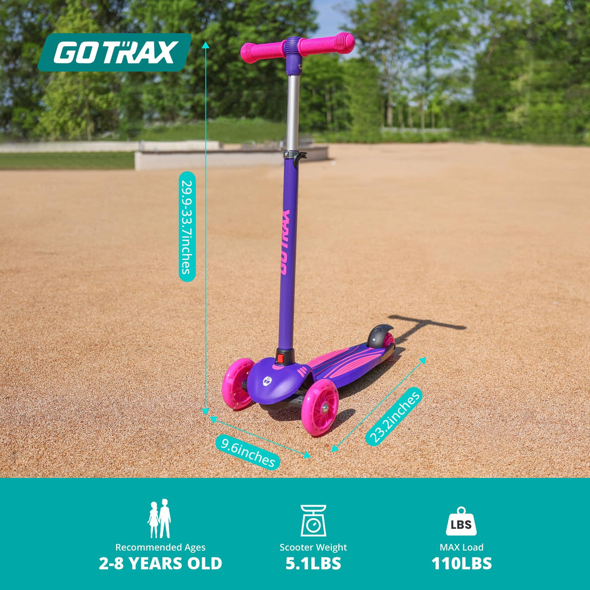 KS1 Kids Kick Scooter, LED Lighted Wheels and 3 Adjustable Height Handlebars, Lean-to-Steer & Widen Anti-Slip Deck, 3 Wheel Scooter for Boys & Girls Ages 2-8 and up to 110 Lbs