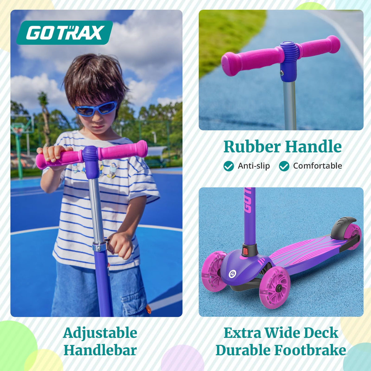 KS1 Kids Kick Scooter, LED Lighted Wheels and 3 Adjustable Height Handlebars, Lean-to-Steer & Widen Anti-Slip Deck, 3 Wheel Scooter for Boys & Girls Ages 2-8 and up to 110 Lbs