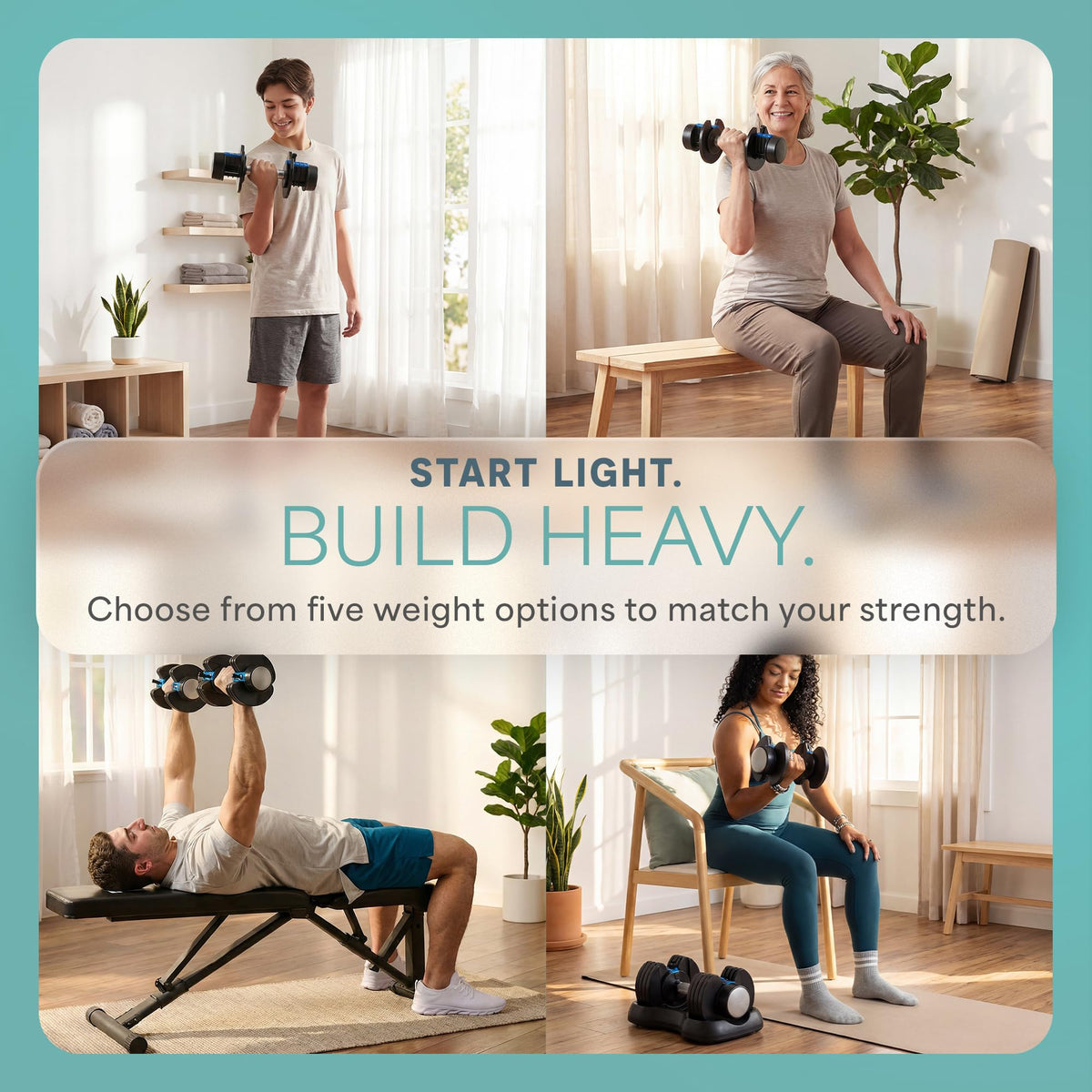 Powerflow Plus Adjustable Dumbbell Set of 2 with Rack – 5 to 25 lb Pair, Quick-Adjust Dial, Anti-Slip Grip, Space-Saving Hand Weights for Men & Women for Home Gym Strength Training