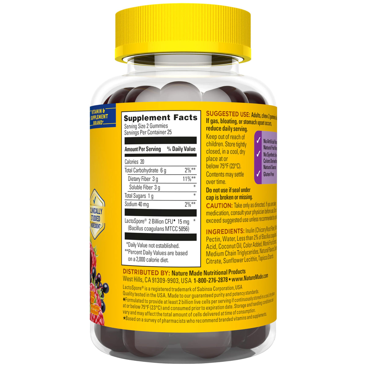 Nature Made Probiotic + Prebiotic Fiber Gummies for Daily Gut Health, Fiber Supplement with Probiotics for Digestive Health Support, 50 Gummies, 25 Day Supply