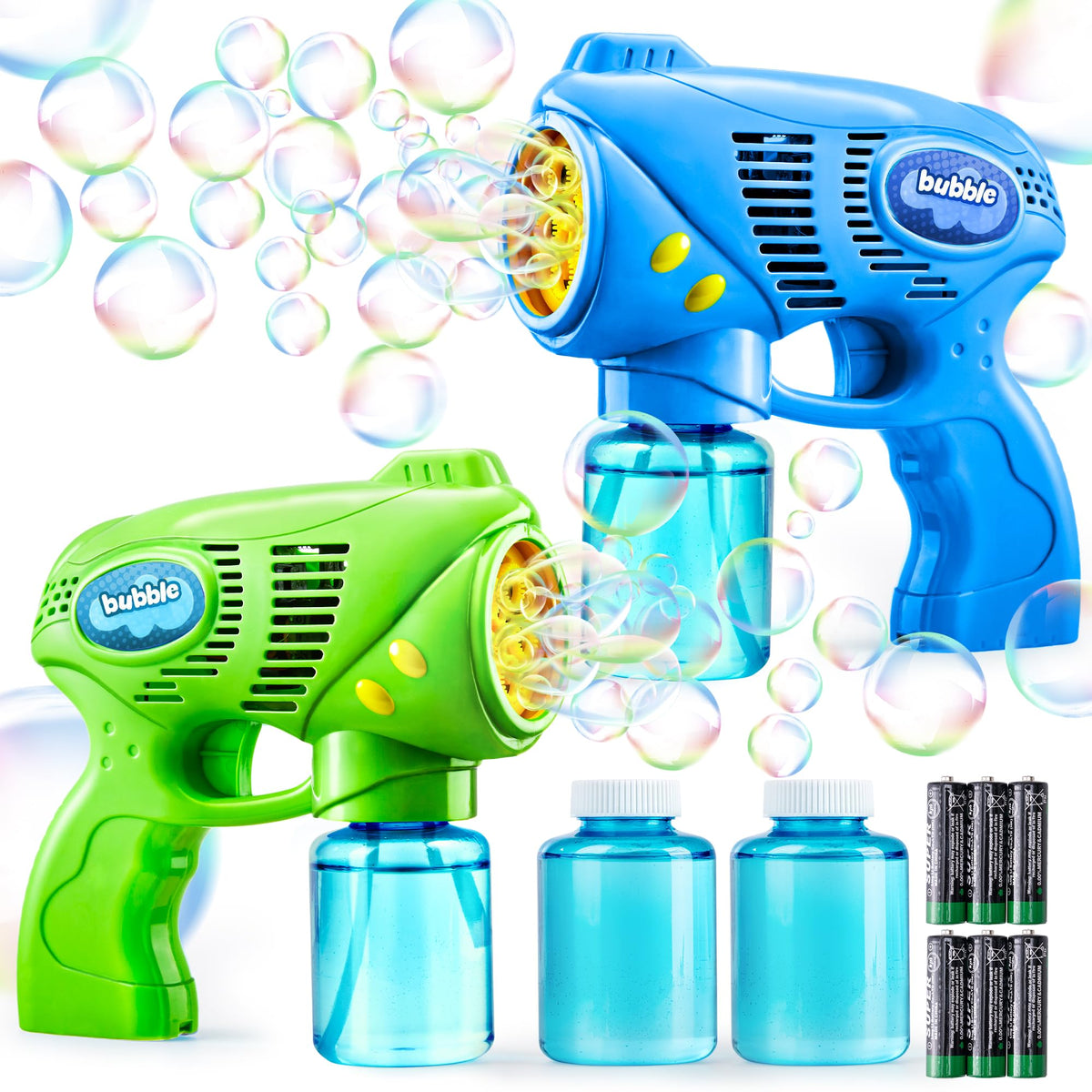 2 Kids Bubble Gun with 2 Bottles Refill Solution, Bubble Machine Gun for Toddlers Kids 4-8, Party Favors, Summer Toy, Outdoors, Easter, Birthday Gift