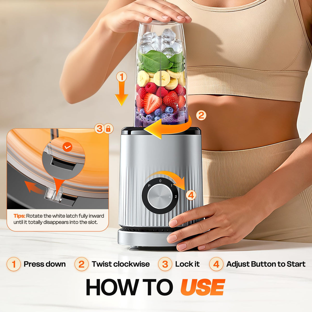 Turelar Blender for Smoothies Portable Personal Blender for Shakes and Smoothies for Kitchen with 2 * 24oz Portable Cups and Extra Lid, Smoothie Maker Machine for Juices, Baby Food, Nutritious Recipe
