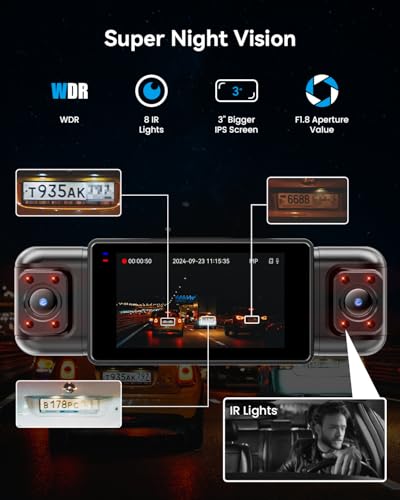 N5 4 Channel Dash Cam 360° View, 1080P Front and Rear Inside, Left Right Dash Camera for Cars, 8 IR Lamps Night Vision, 5G WiFi & APP Control, G-Sensor, Parking Mode, with a Free 128GB SD Card