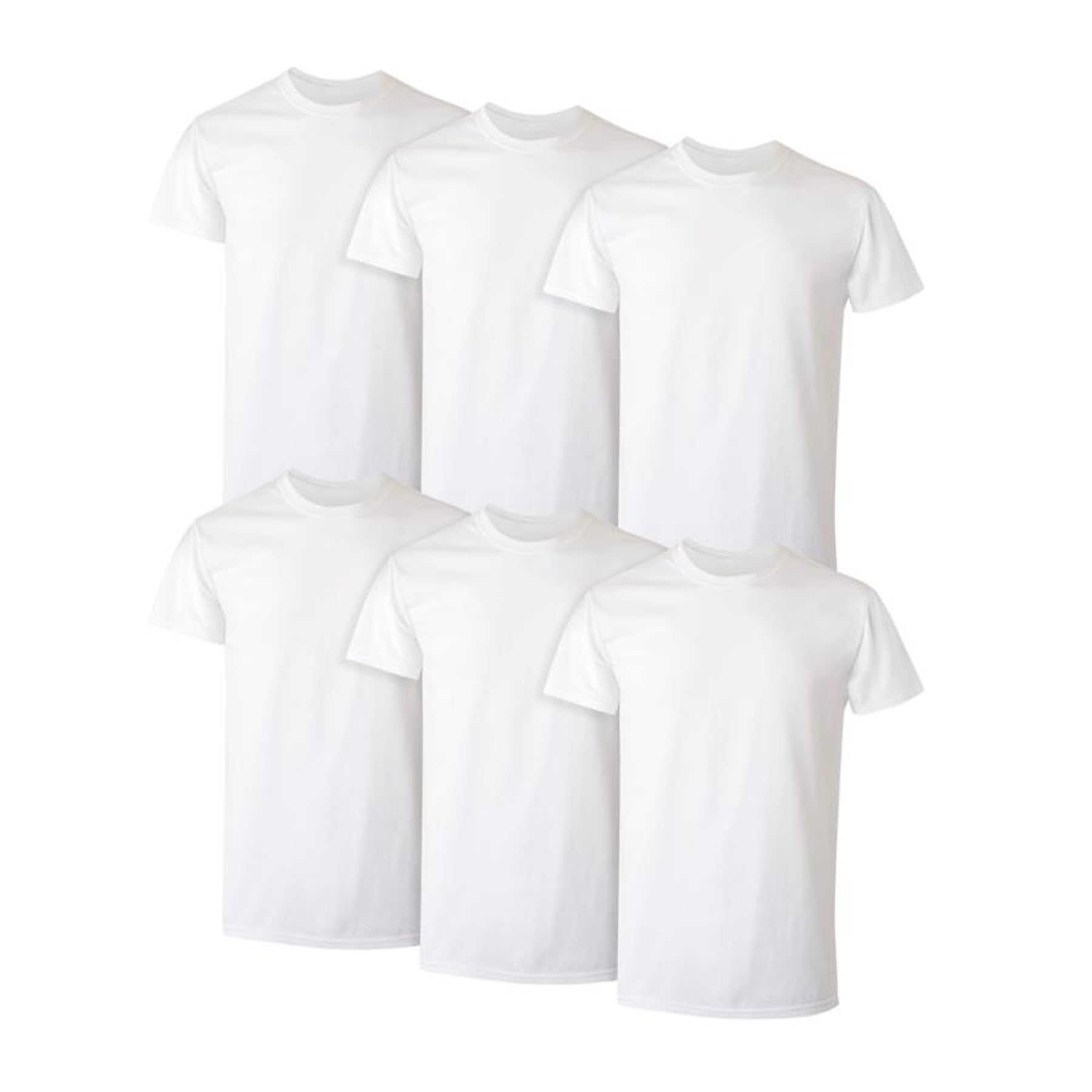 Mens Cotton, Moisture-wicking Crew Tee Undershirts, Multi-packs, White - 6 Pack, Large US