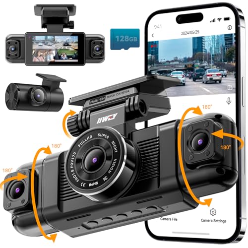 N5 4 Channel Dash Cam 360° View, 1080P Front and Rear Inside, Left Right Dash Camera for Cars, 8 IR Lamps Night Vision, 5G WiFi & APP Control, G-Sensor, Parking Mode, with a Free 128GB SD Card