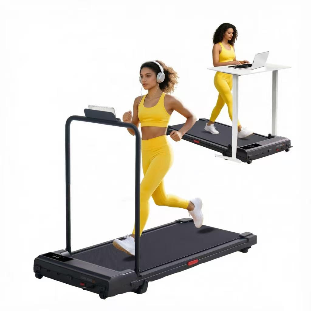 HevGlrm Walking Pad with Handle Bar, 2026 Upgrade Small Walking Pad Treadmill with Incline, 3.0HP Portable Under Desk Treadmill with Handles for Home Small, 0.6-7.6MPH, 350LBS.
