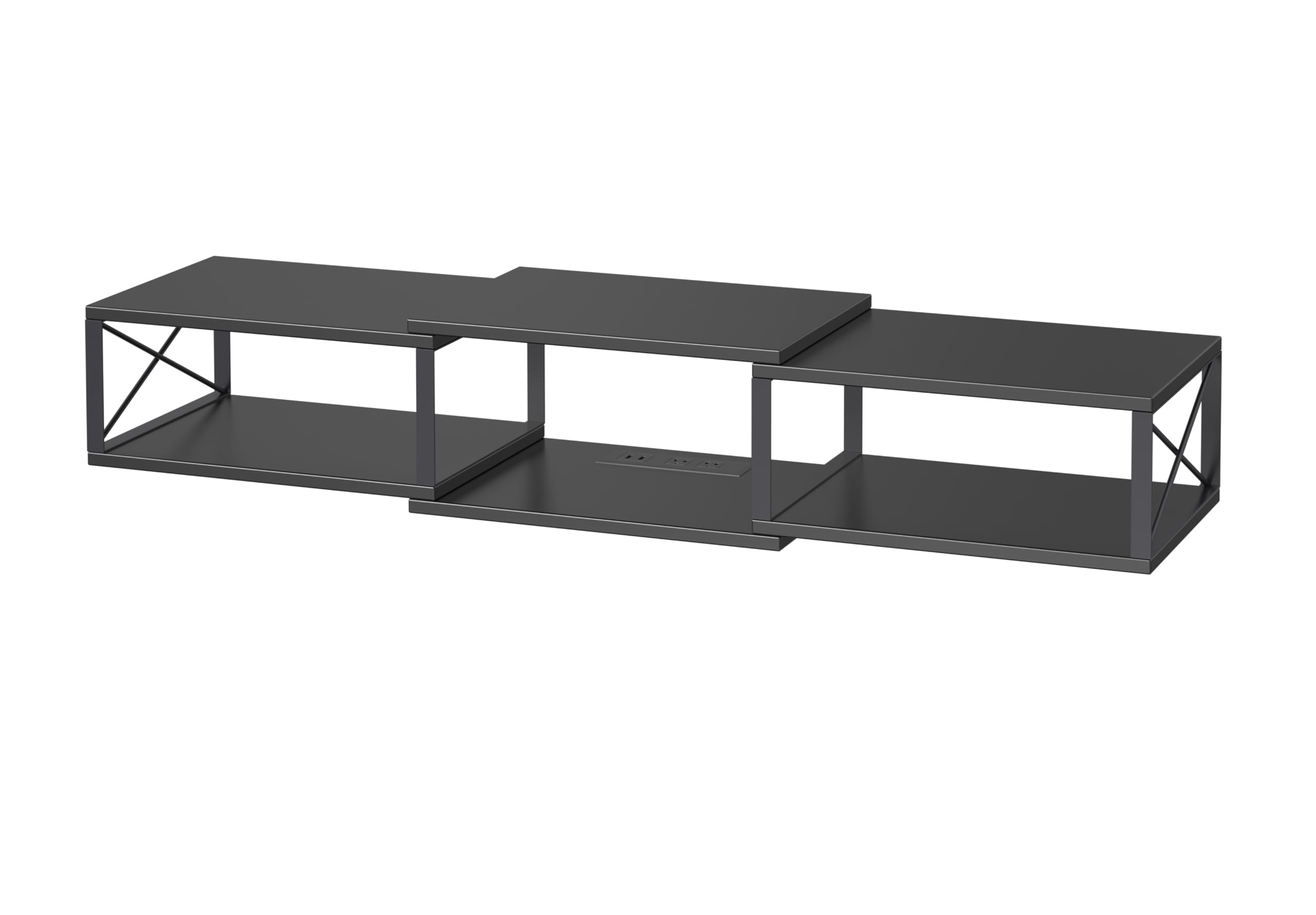 43.7” Floating TV Stand with Power Outlet, Wall-Mounted Entertainment Center, Floating Metal Frame Media Console Shelf for Under TV Storage, for Living Room, Bedroom, Black TVHB101E01