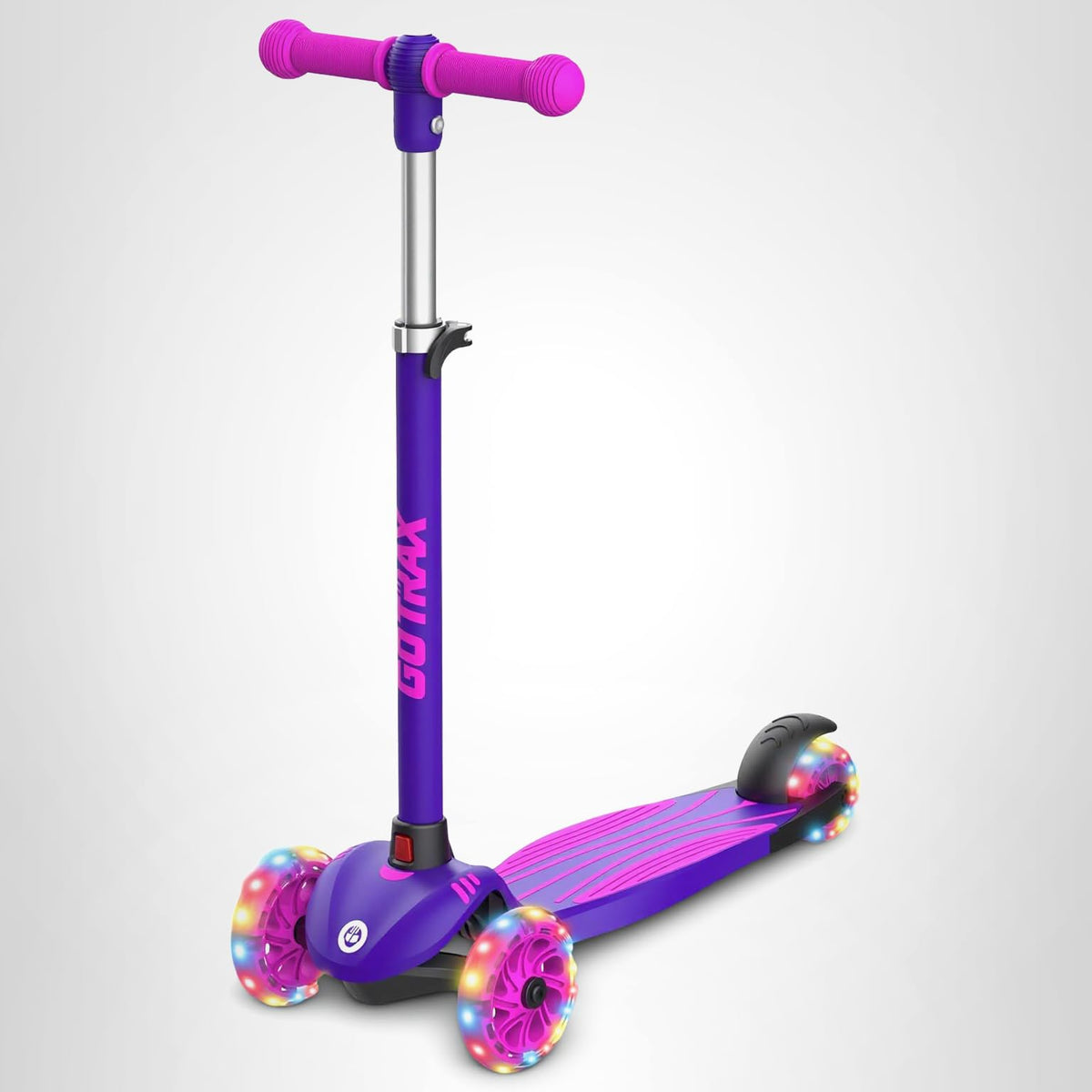 KS1 Kids Kick Scooter, LED Lighted Wheels and 3 Adjustable Height Handlebars, Lean-to-Steer & Widen Anti-Slip Deck, 3 Wheel Scooter for Boys & Girls Ages 2-8 and up to 110 Lbs