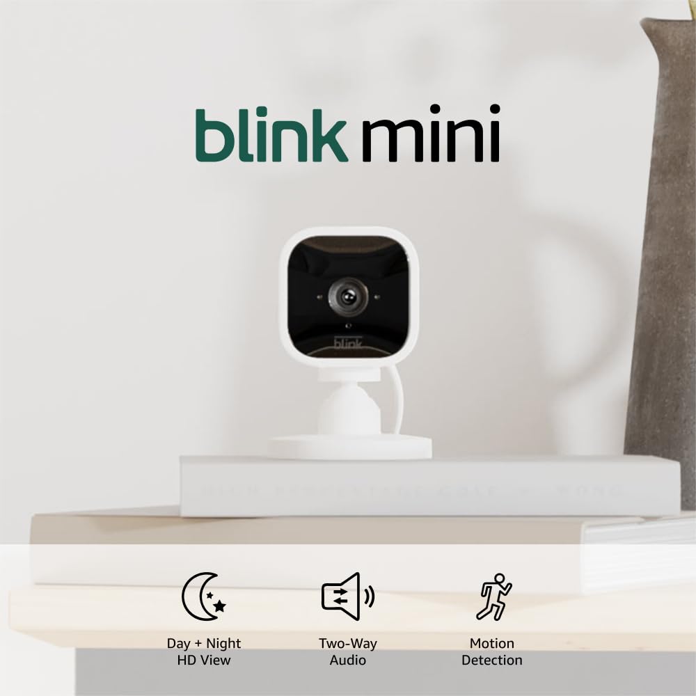 Mini - Compact indoor plug-in smart security camera, 1080p HD video, night vision, motion detection, two-way audio, easy set up, Works with Alexa – 1 camera (White)