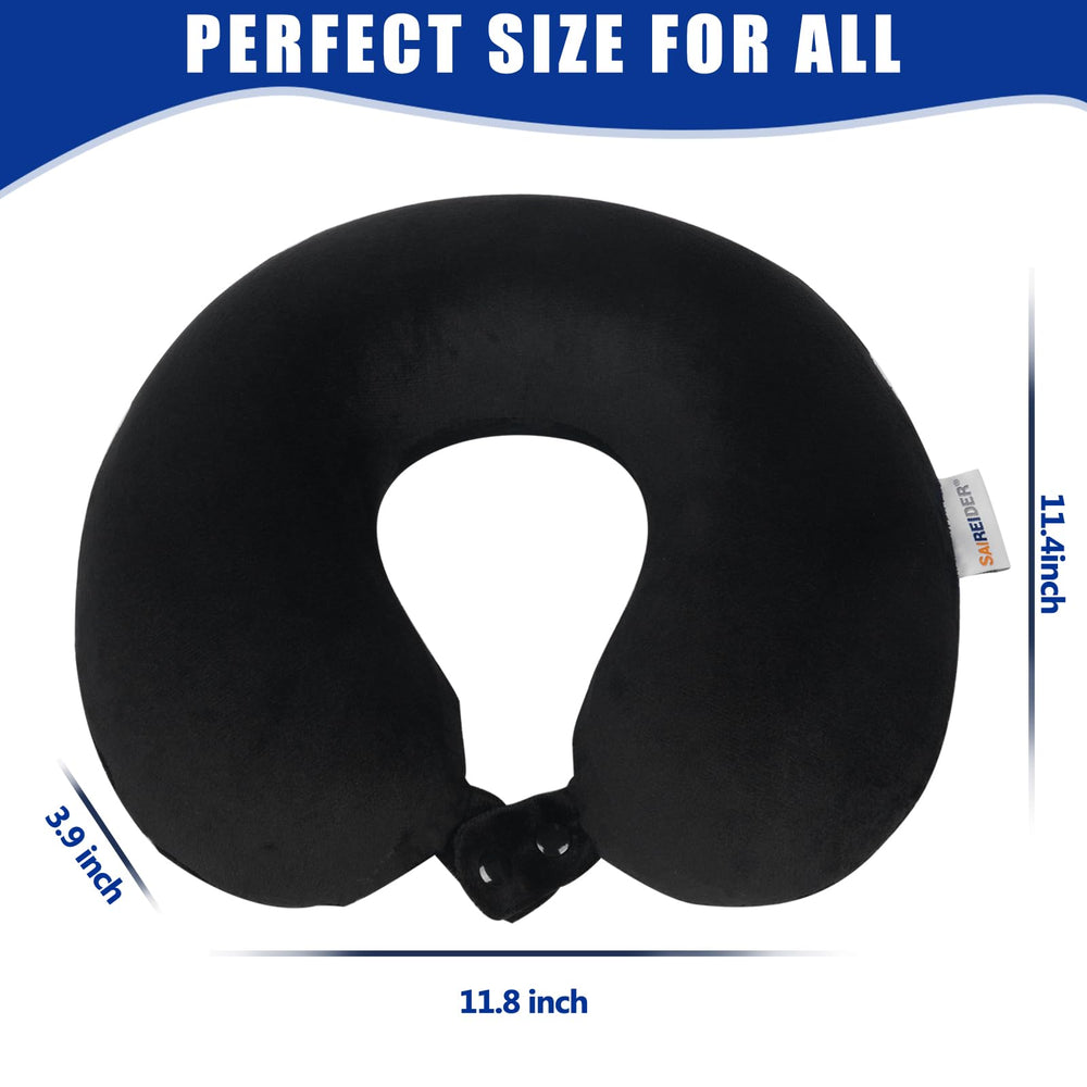 Travel Pillow 100% Pure Memory Foam Travel Neck Pillow, Airplane Pillow for Traveling、Car、Home、Office，Washable Cover（Black）