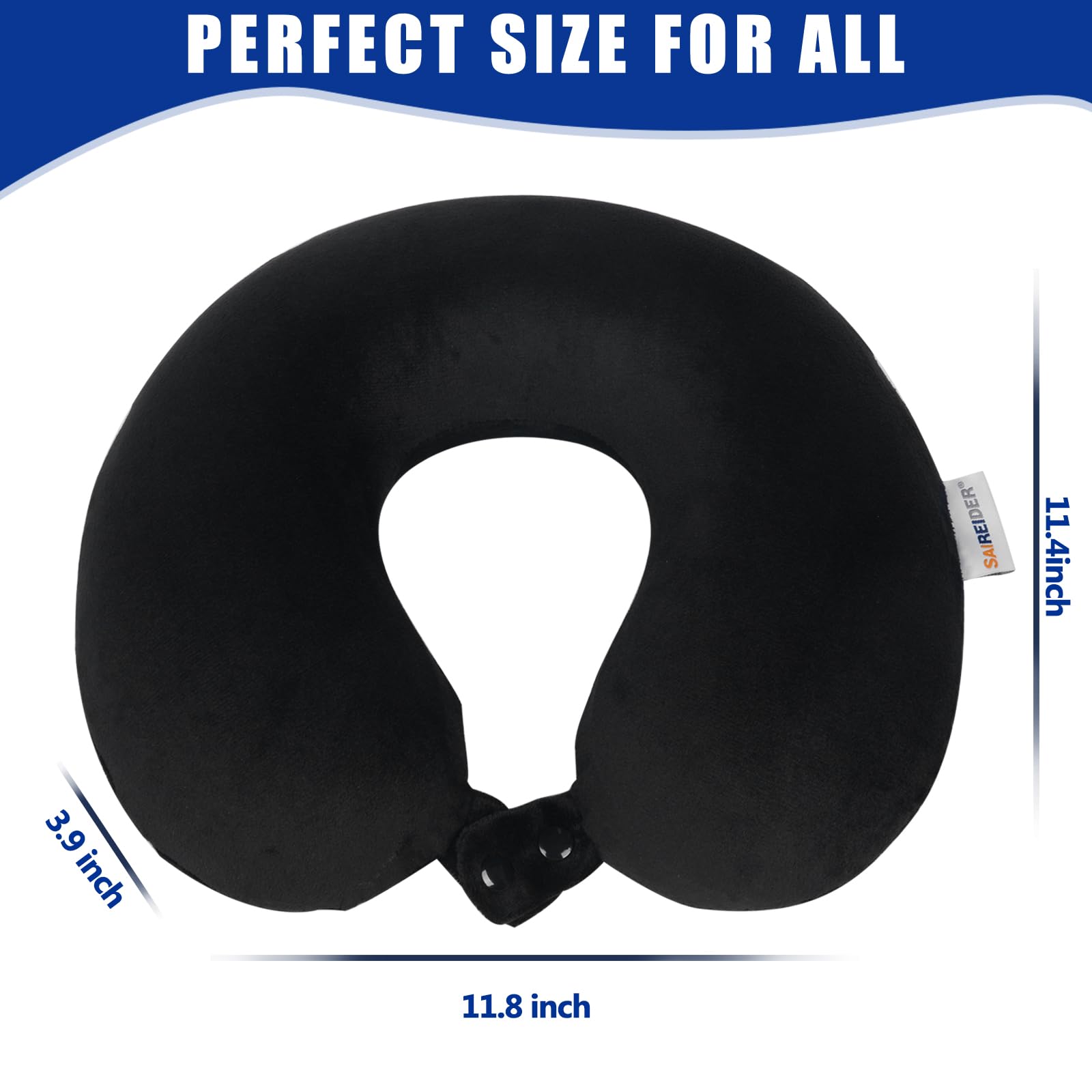 Travel Pillow 100% Pure Memory Foam Travel Neck Pillow, Airplane Pillow for Traveling、Car、Home、Office，Washable Cover（Black）