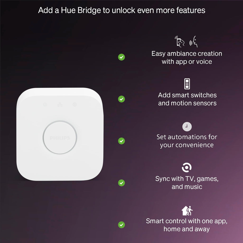 Philips Hue Essential Smart LED A19 Bulb, White and Color Ambiance, E26 Base, 8.8W, 2200K-6500K, 800 Lumens, Dimmable, Works with Alexa, Google, and Apple Home, 1-Pack