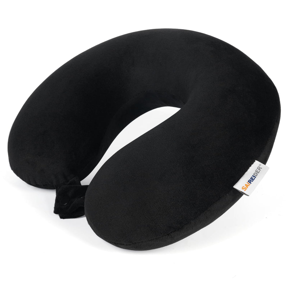 Travel Pillow 100% Pure Memory Foam Travel Neck Pillow, Airplane Pillow for Traveling、Car、Home、Office，Washable Cover（Black）