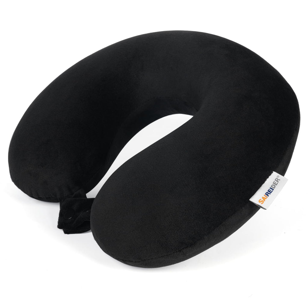 Travel Pillow 100% Pure Memory Foam Travel Neck Pillow, Airplane Pillow for Traveling、Car、Home、Office，Washable Cover（Black）