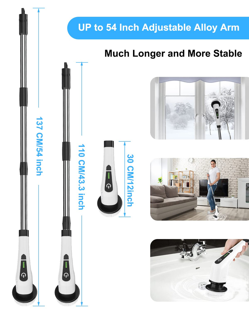 Electric Spin Scrubber, Cordless Cleaning Brush with 8 Replaceable Brush Heads, Tub and Floor Tile 360 Power Scrubber Dual Speed with Adjustable & Detachable Handle for Bathroom Kitchen Car