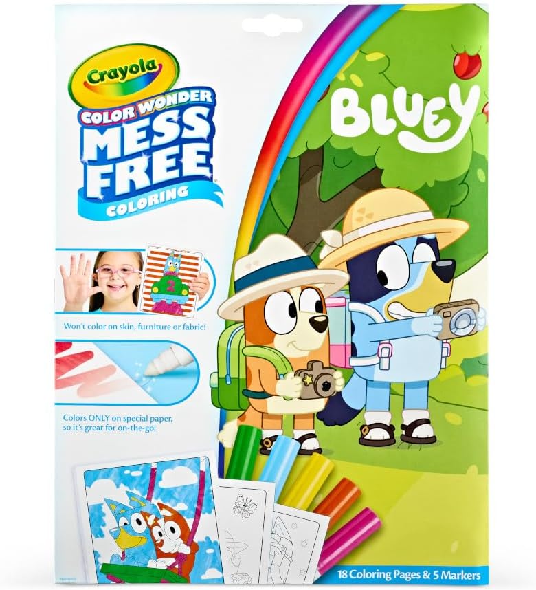 Bluey Color Wonder Coloring Set, 18 Mess Free Toddler Coloring Pages & 5 Markers, Bluey Activity Set for Kids, Gift for Toddlers, Ages 3+