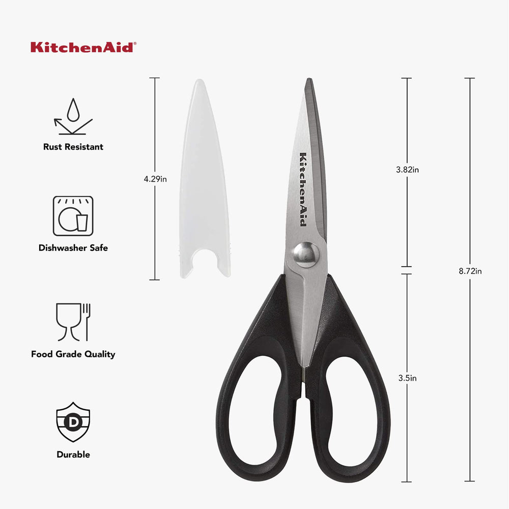 All Purpose Kitchen Shears with Protective Sheath Durable Stainless Steel Scissors, Dishwasher Safe, Soft Grip Comfort Handle, 8.72 Inch, Black