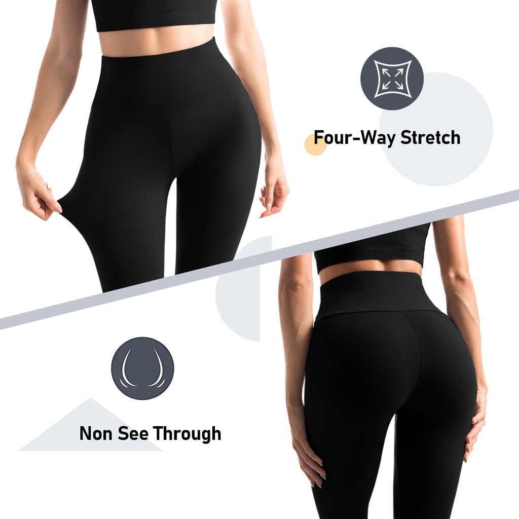 Leafigure 2 Pack Leggings with Pockets for Women, High Waisted Soft Leggings for Yoga Gym Black SM