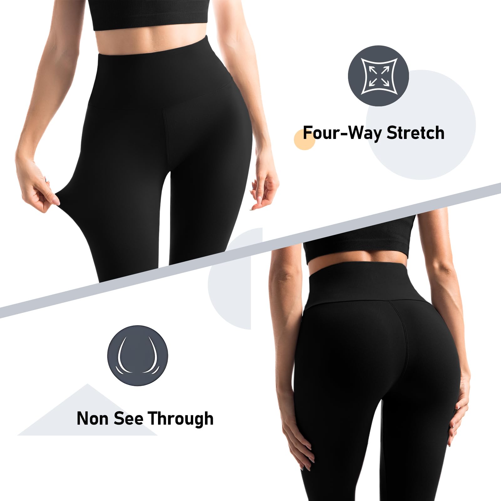 Leafigure 2 Pack Leggings with Pockets for Women, High Waisted Soft Leggings for Yoga Gym Black SM