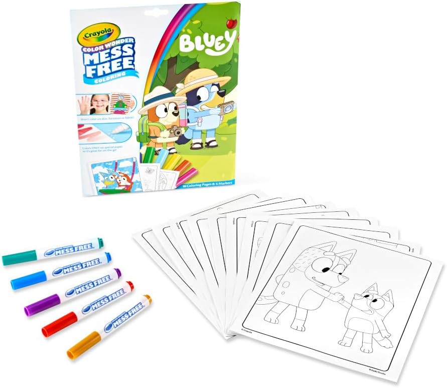 Bluey Color Wonder Coloring Set, 18 Mess Free Toddler Coloring Pages & 5 Markers, Bluey Activity Set for Kids, Gift for Toddlers, Ages 3+