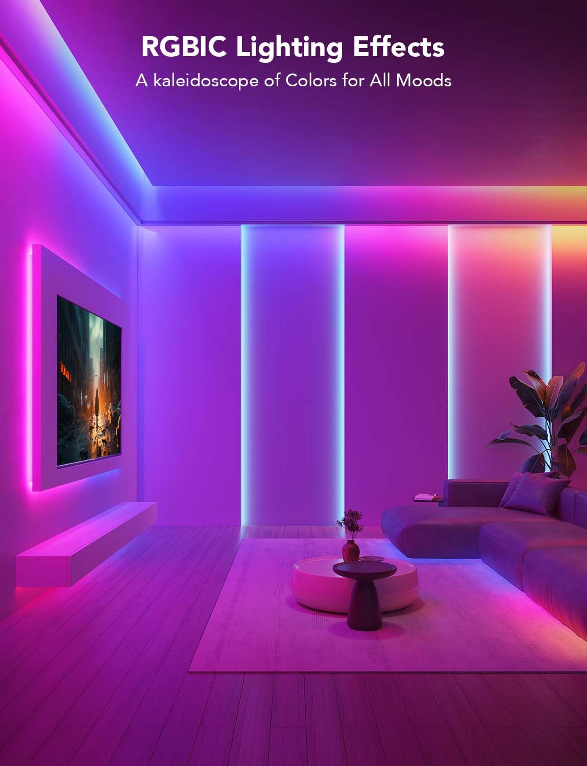 RGBIC LED Strip Lights, Smart LED Lights for Bedroom, Bluetooth LED Lights APP Control, DIY Multiple Colors on One Line, Color Changing LED Strip Lighting Music Sync, Home Decor, 16.4ft