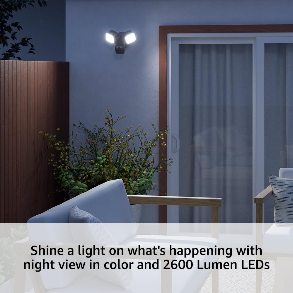 Wired Floodlight Camera - Smart security camera, 2600 lumens, HD live view, enhanced motion detection, built-in siren, Works with Alexa – 1 camera (Black)